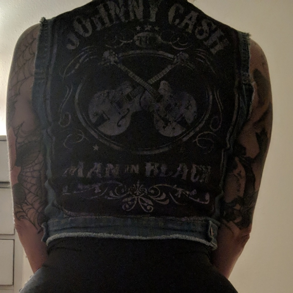Jean vest with Johnny Cash patch on the back